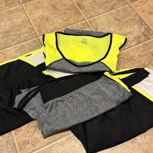 ZONE PRO Womens 3X Athletic Tank Top Shorts Workout Set Workout Gear Neon Yellow